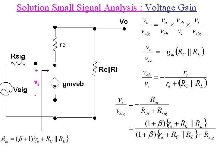 Solution Small Signal Analysis : Voltage Gain + vi - 