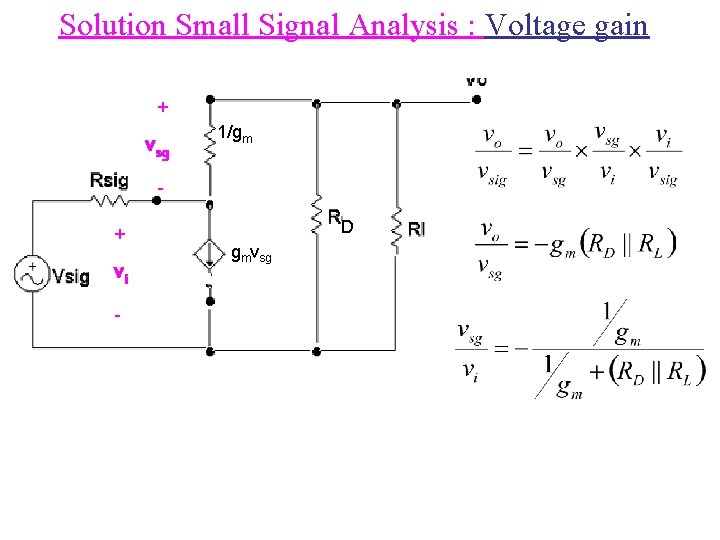 Solution Small Signal Analysis : Voltage gain + vsg 1/gm + vi - D