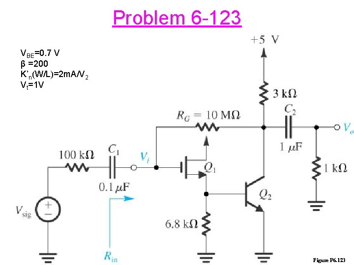 Problem 6 -123 VBE=0. 7 V β =200 K’n(W/L)=2 m. A/V 2 Vt=1 V