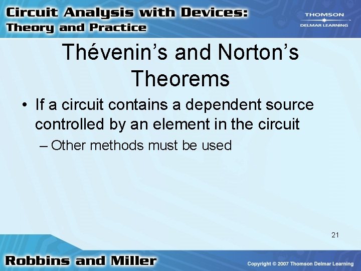 Thévenin’s and Norton’s Theorems • If a circuit contains a dependent source controlled by