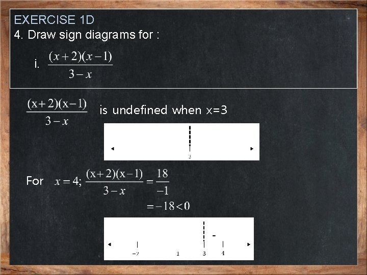 EXERCISE 1 D 4. Draw sign diagrams for : i. is undefined when x=3