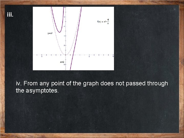 iii. iv. From any point of the graph does not passed through the asymptotes.