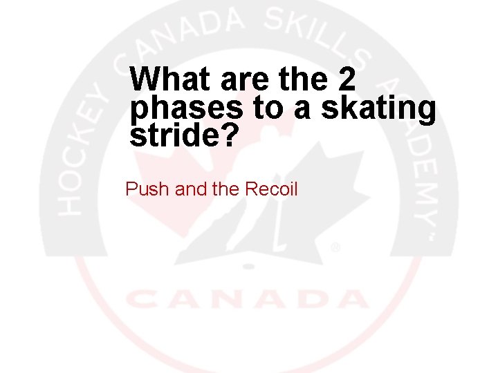 What are the 2 phases to a skating stride? Push and the Recoil 12/30/2021