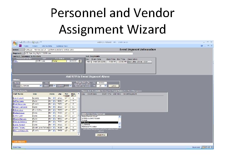 Personnel and Vendor Assignment Wizard 