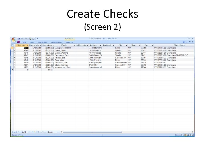 Create Checks (Screen 2) 