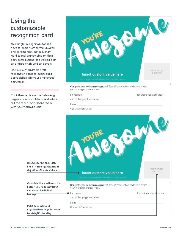 Using the customizable recognition card Meaningful recognition doesn’t have to come from formal awards