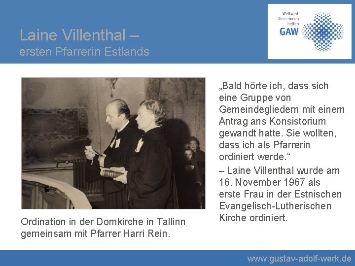 Laine Villenthal – ersten Pfarrerin Estlands Ordination in der Domkirche in Tallinn gemeinsam mit