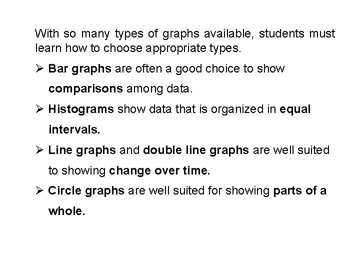 With so many types of graphs available, students must learn how to choose appropriate