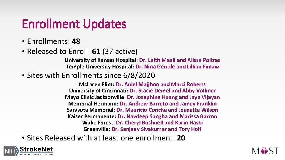 Enrollment Updates • Enrollments: 48 • Released to Enroll: 61 (37 active) University of