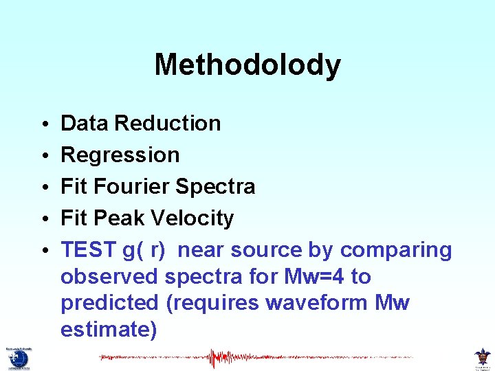 Methodolody • • • Data Reduction Regression Fit Fourier Spectra Fit Peak Velocity TEST