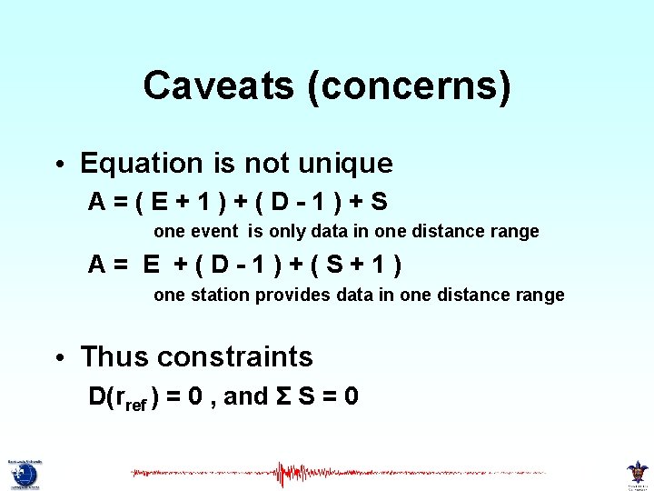 Caveats (concerns) • Equation is not unique A=(E+1)+(D-1)+S one event is only data in