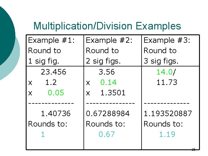 Multiplication/Division Examples Example #1: Round to 1 sig fig. 23. 456 x 1. 2