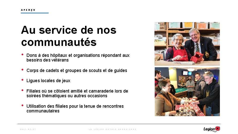 APERÇU Au service de nos communautés • Dons à des hôpitaux et organisations répondant