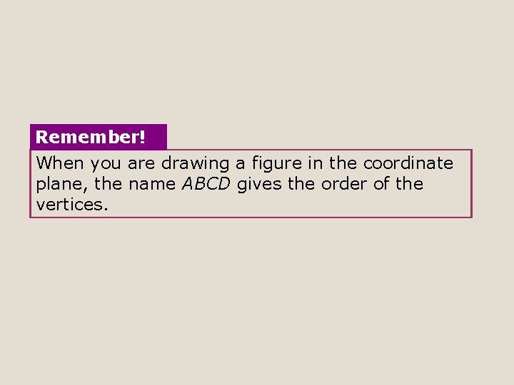 Remember! When you are drawing a figure in the coordinate plane, the name ABCD