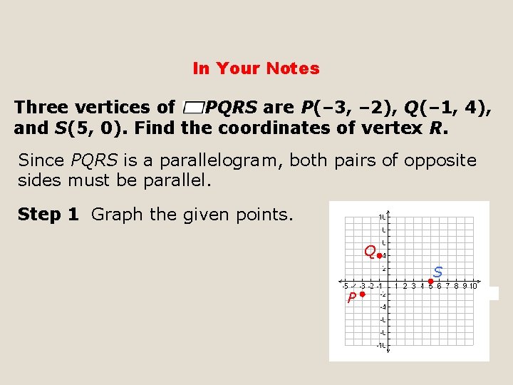 In Your Notes Three vertices of PQRS are P(– 3, – 2), Q(– 1,