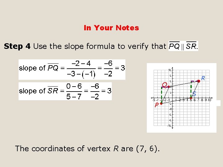 In Your Notes Step 4 Use the slope formula to verify that R Q