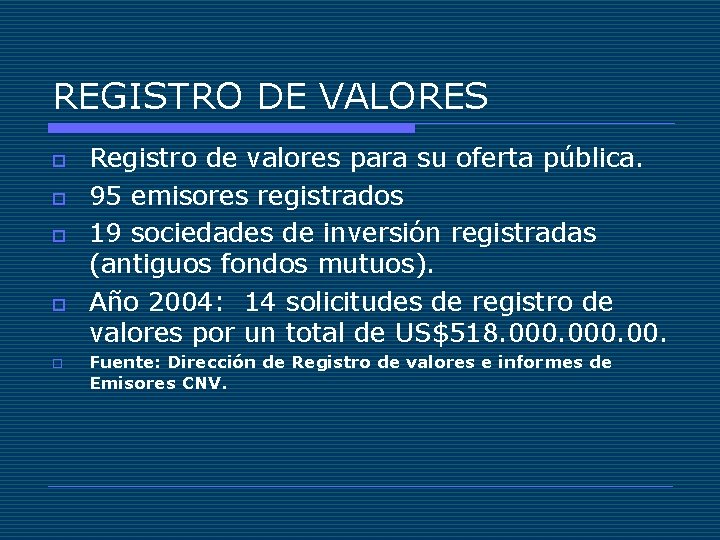 REGISTRO DE VALORES o o o Registro de valores para su oferta pública. 95