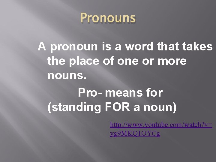 Pronouns A pronoun is a word that takes the place of one or more