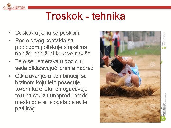 Troskok - tehnika • Doskok u jamu sa peskom • Posle prvog kontakta sa