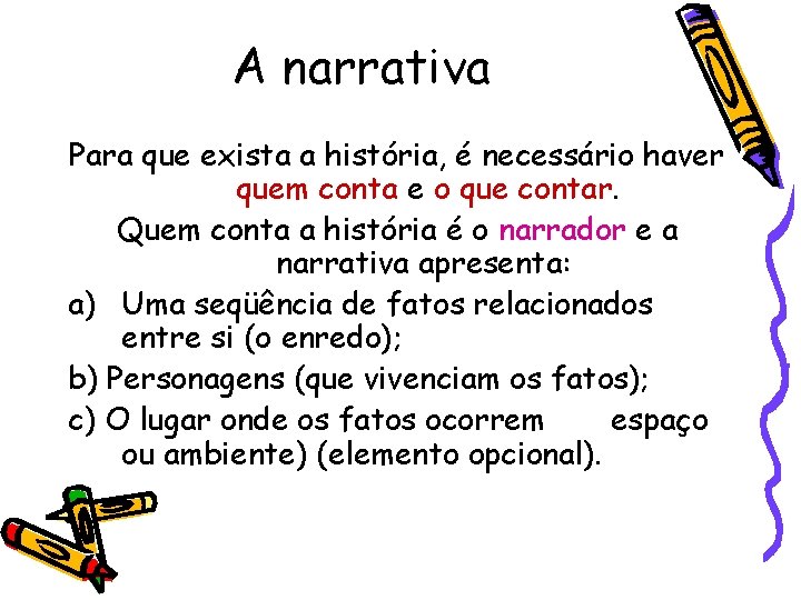 A narrativa Para que exista a história, é necessário haver quem conta e o