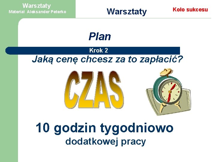 Warsztaty Materiał Aleksander Peterko Warsztaty Koło sukcesu Plan Krok 2 Jaką cenę chcesz za