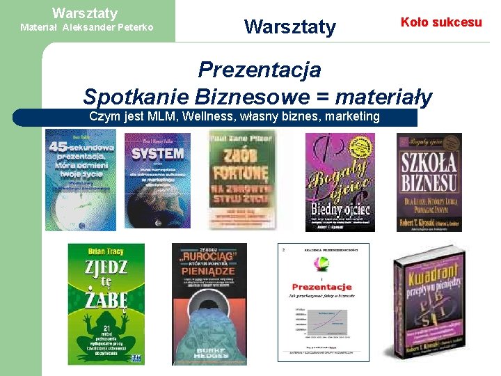 Warsztaty Materiał Aleksander Peterko Warsztaty Koło sukcesu Prezentacja Spotkanie Biznesowe = materiały Czym jest