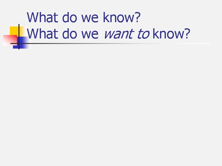 What do we know? What do we want to know? 
