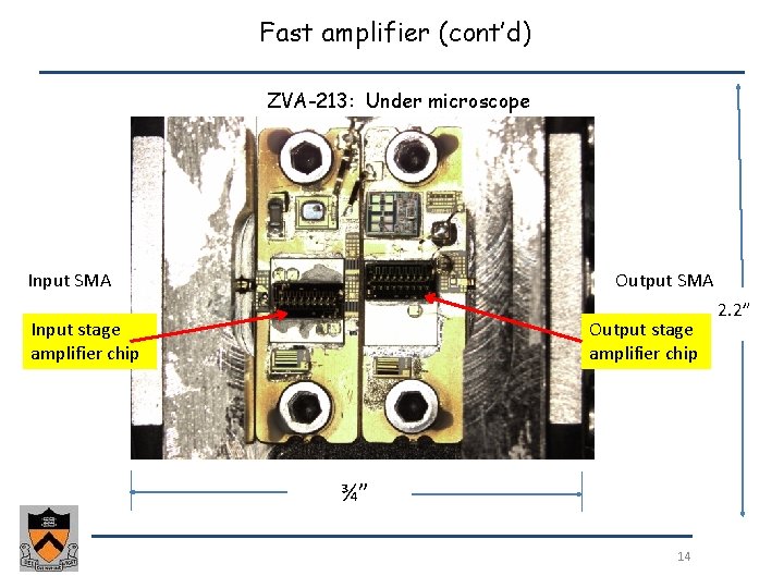 Fast amplifier (cont’d) ZVA-213: Under microscope Input SMA Output stage amplifier chip Input stage