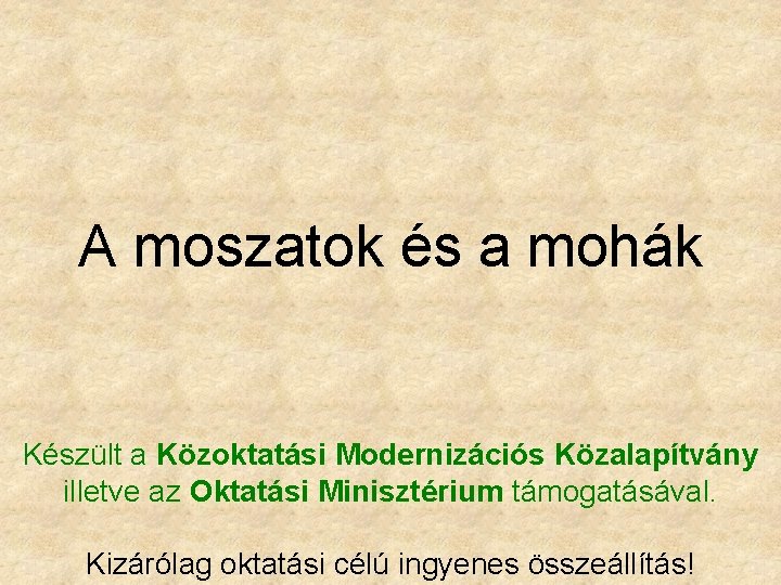 A moszatok és a mohák Készült a Közoktatási Modernizációs Közalapítvány illetve az Oktatási Minisztérium