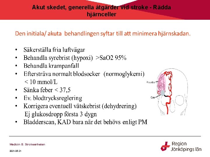 Akut skedet, generella åtgärder vid stroke - Rädda hjärnceller Medicin B. Strokeenheten 2021 -05 Akut skedet, generella åtgärder vid stroke - Rädda hjärnceller Medicin B. Strokeenheten 2021 -05