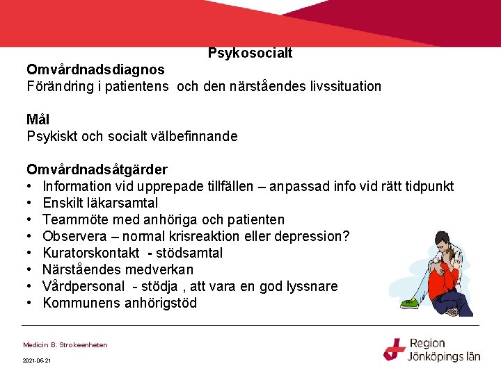 Psykosocialt Omvårdnadsdiagnos Förändring i patientens och den närståendes livssituation Mål Psykiskt och socialt välbefinnande Psykosocialt Omvårdnadsdiagnos Förändring i patientens och den närståendes livssituation Mål Psykiskt och socialt välbefinnande