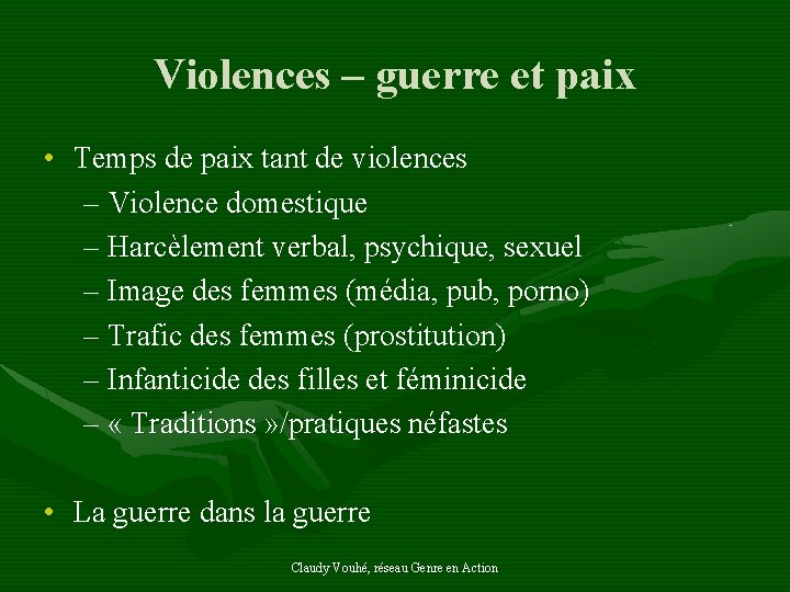 Violences – guerre et paix • Temps de paix tant de violences – Violence