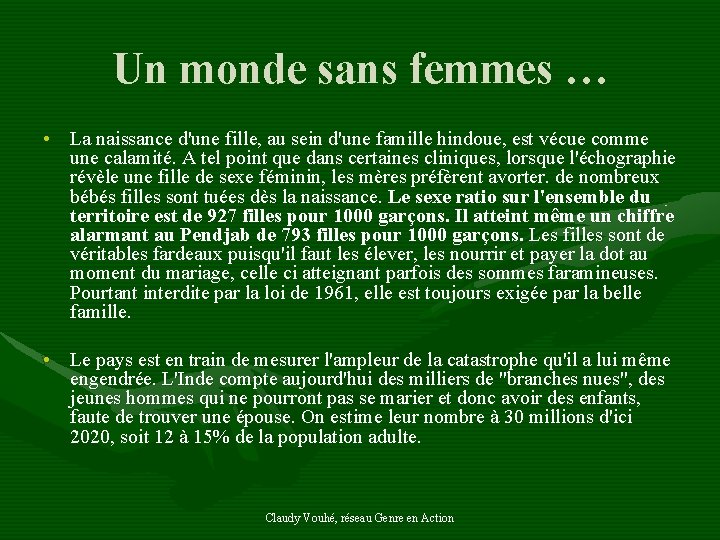 Un monde sans femmes … • La naissance d'une fille, au sein d'une famille