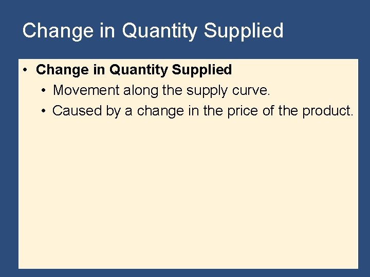 Change in Quantity Supplied • Movement along the supply curve. • Caused by a