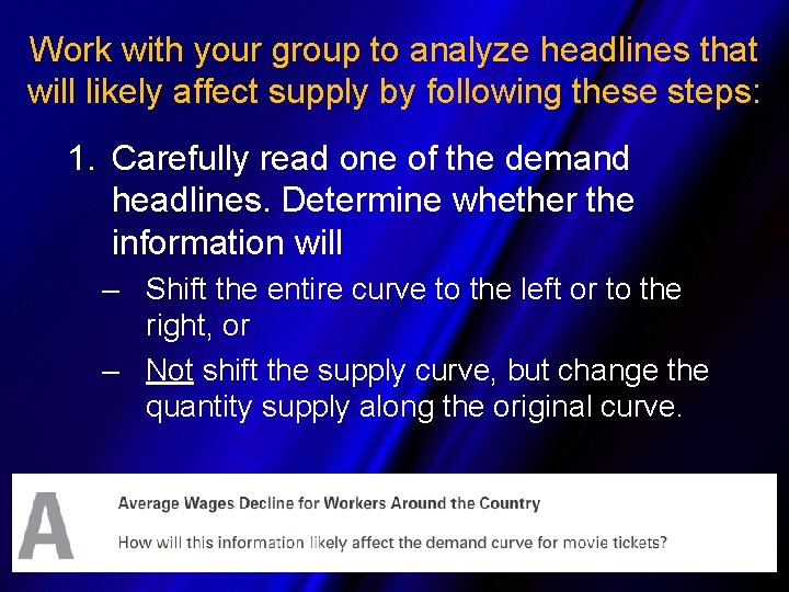 Work with your group to analyze headlines that will likely affect supply by following