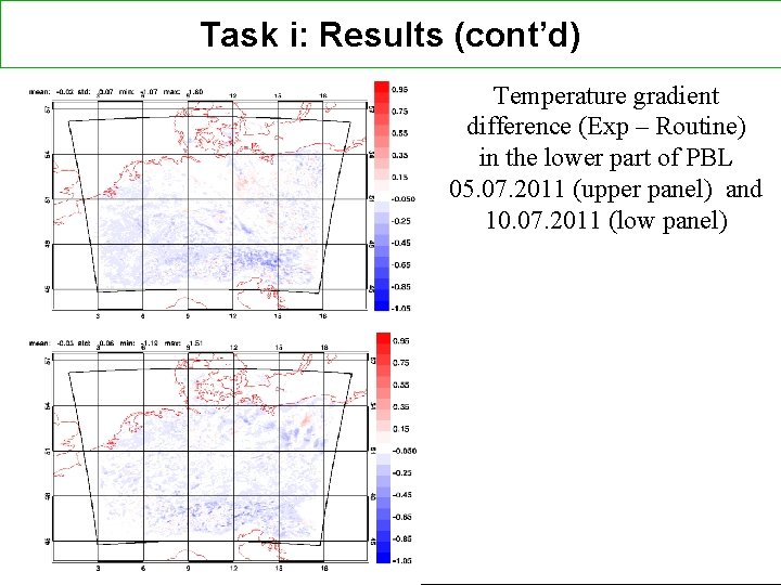 Task i: Results (cont’d) Temperature gradient difference (Exp – Routine) in the lower part