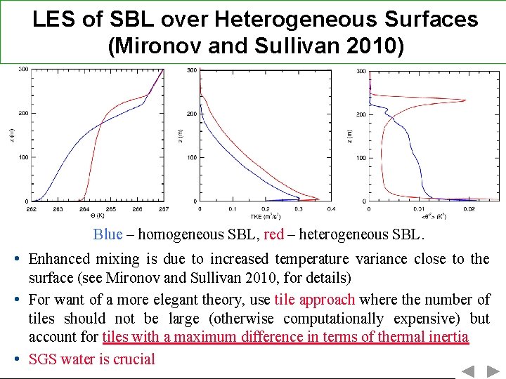 LES of SBL over Heterogeneous Surfaces (Mironov and Sullivan 2010) Blue – homogeneous SBL,