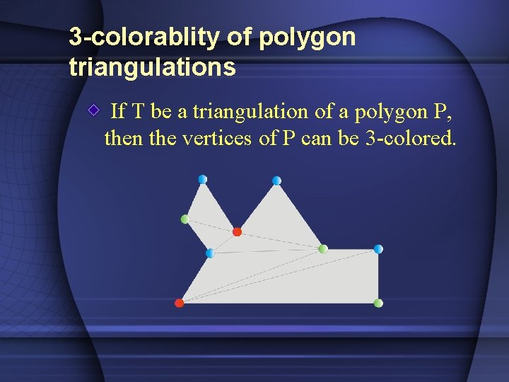 3 -colorablity of polygon triangulations If T be a triangulation of a polygon P,