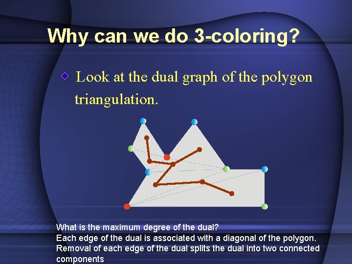 Why can we do 3 -coloring? Look at the dual graph of the polygon