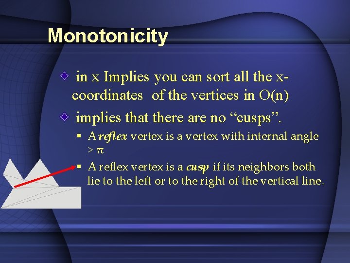 Monotonicity in x Implies you can sort all the xcoordinates of the vertices in