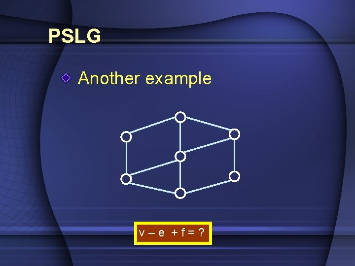 PSLG Another example v–e +f=? 