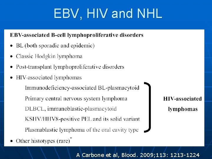 EBV, HIV and NHL A Carbone et al, Blood. 2009; 113: 1213 -1224 