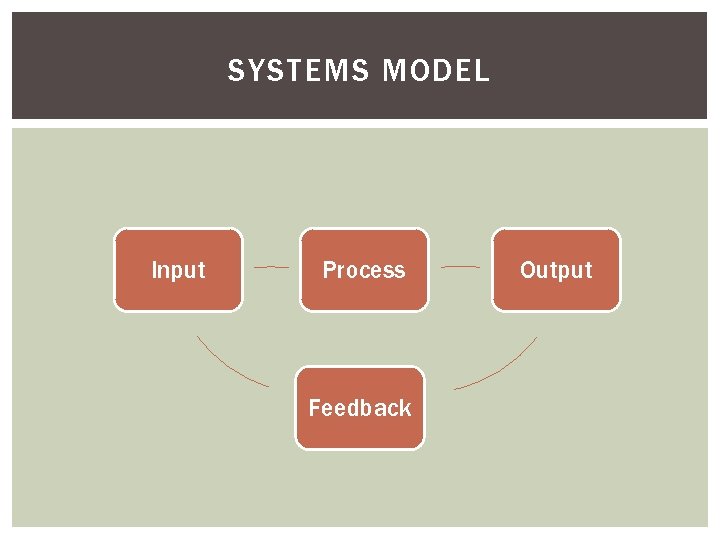 SYSTEMS MODEL Input Process Feedback Output 