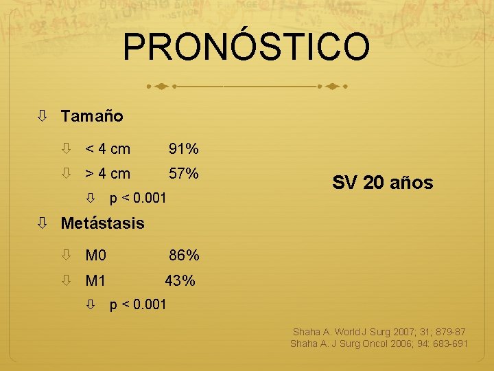 PRONÓSTICO Tamaño < 4 cm 91% > 4 cm 57% p < 0. 001