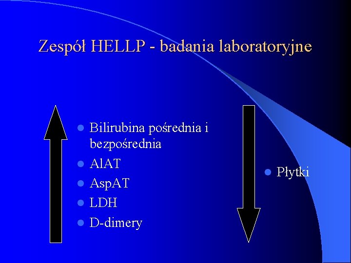 Zespół HELLP - badania laboratoryjne l l l Bilirubina pośrednia i bezpośrednia Al. AT