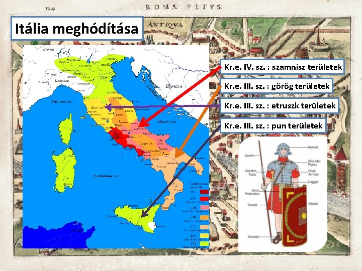 Itália meghódítása Kr. e. IV. sz. : szamnisz területek Kr. e. III. sz. :