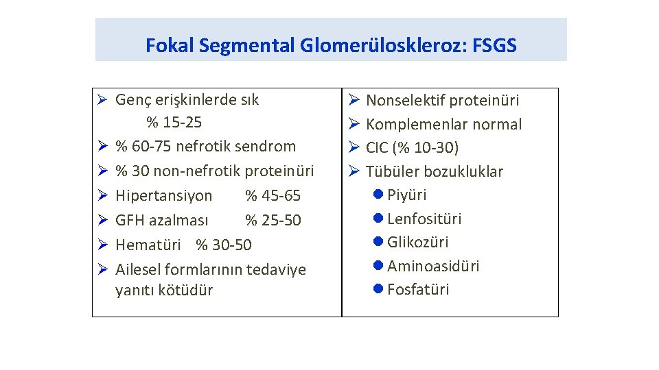 Fokal Segmental Glomerüloskleroz: FSGS Ø Genç erişkinlerde sık Ø Ø Ø % 15 -25