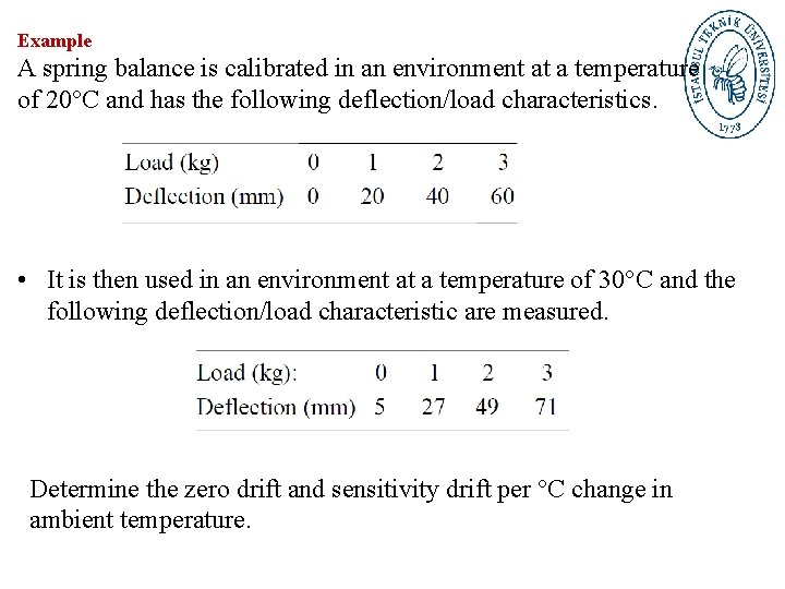 Example A spring balance is calibrated in an environment at a temperature of 20°C