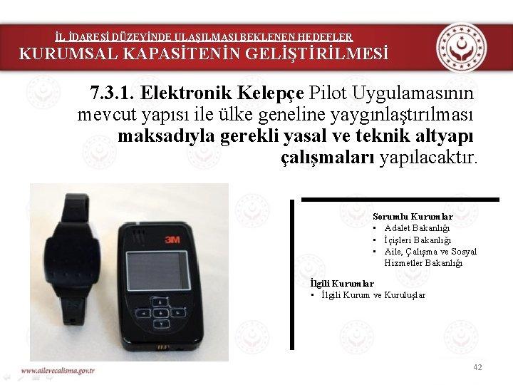 İL İDARESİ DÜZEYİNDE ULAŞILMASI BEKLENEN HEDEFLER KURUMSAL KAPASİTENİN GELİŞTİRİLMESİ 7. 3. 1. Elektronik Kelepçe