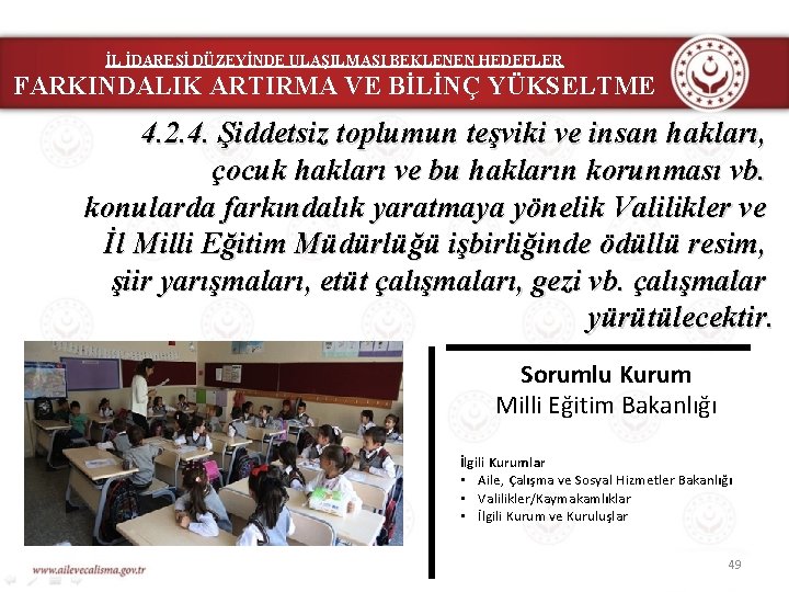 İL İDARESİ DÜZEYİNDE ULAŞILMASI BEKLENEN HEDEFLER FARKINDALIK ARTIRMA VE BİLİNÇ YÜKSELTME 4. 2. 4.